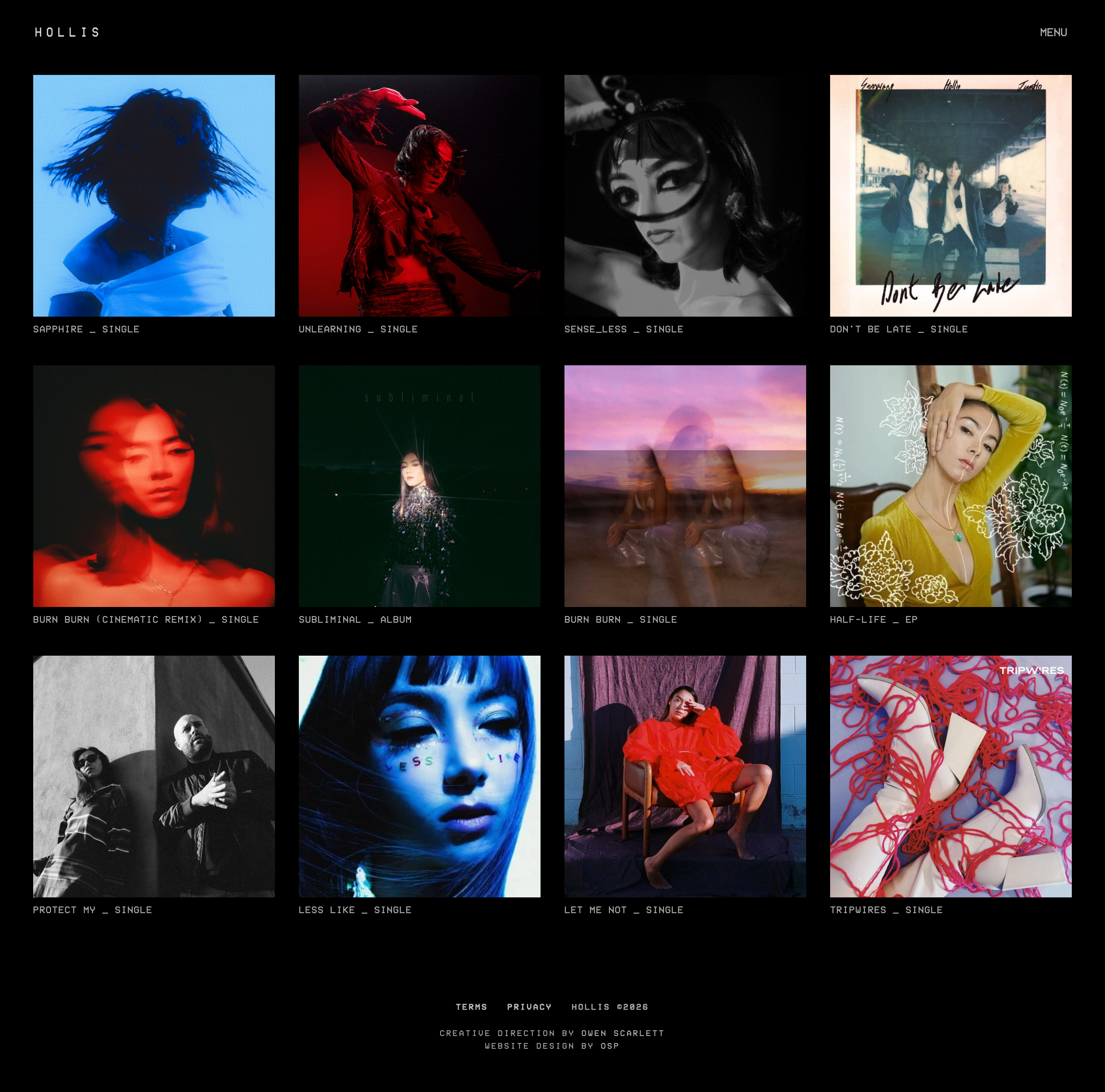 Desktop interface 2 for HOLLIS — Artist Website