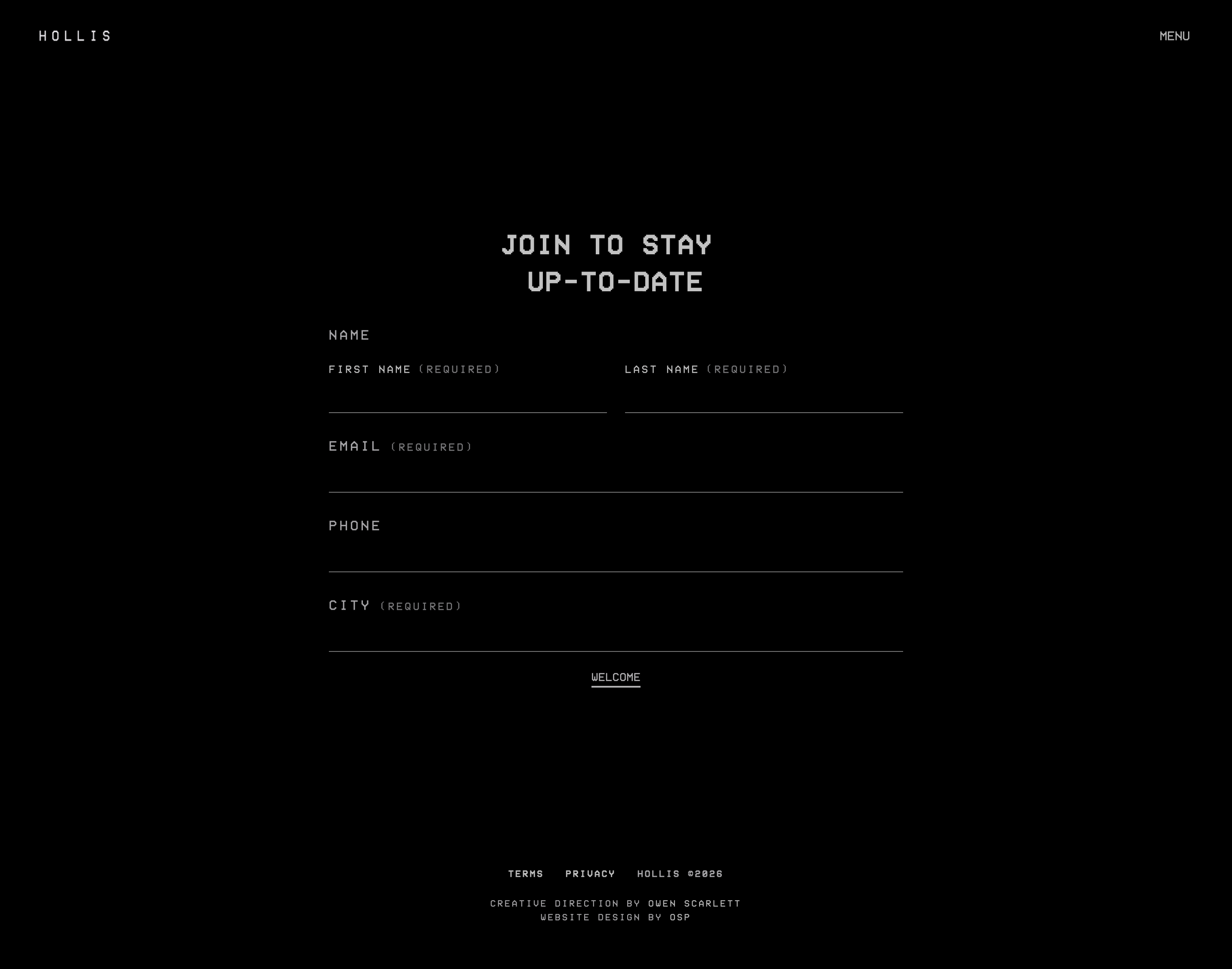 Desktop interface 5 for HOLLIS — Artist Website